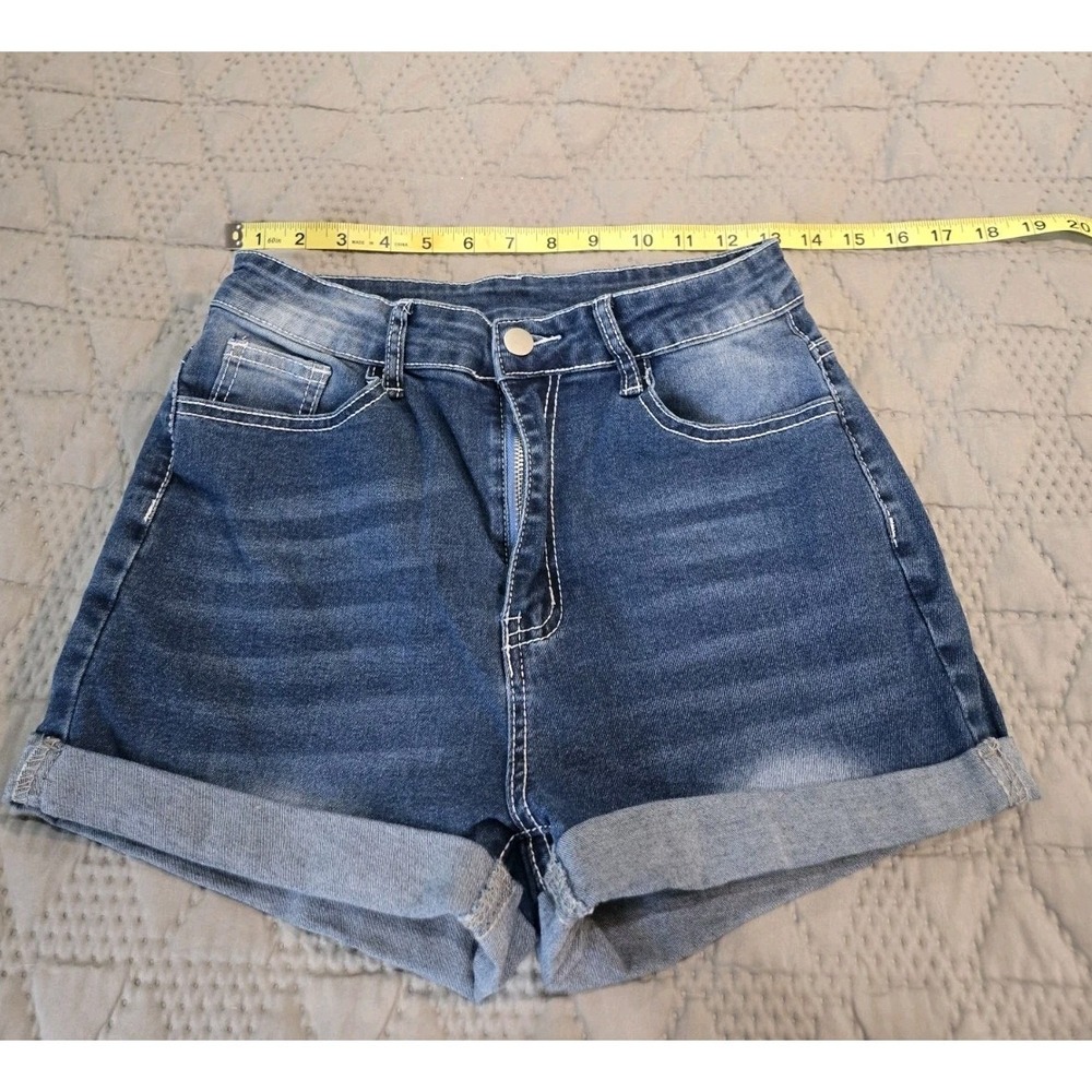 Unbranded Western Embroidered Feather Arrow Denim Shorts Dark Wash Cuffed Size M